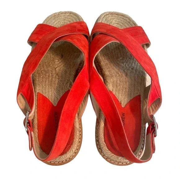 Paul Andrew Red Suede Espadrille Slingback Flat Sandals US 9 EUR 39 Beach Resort - Picture 7 of 12